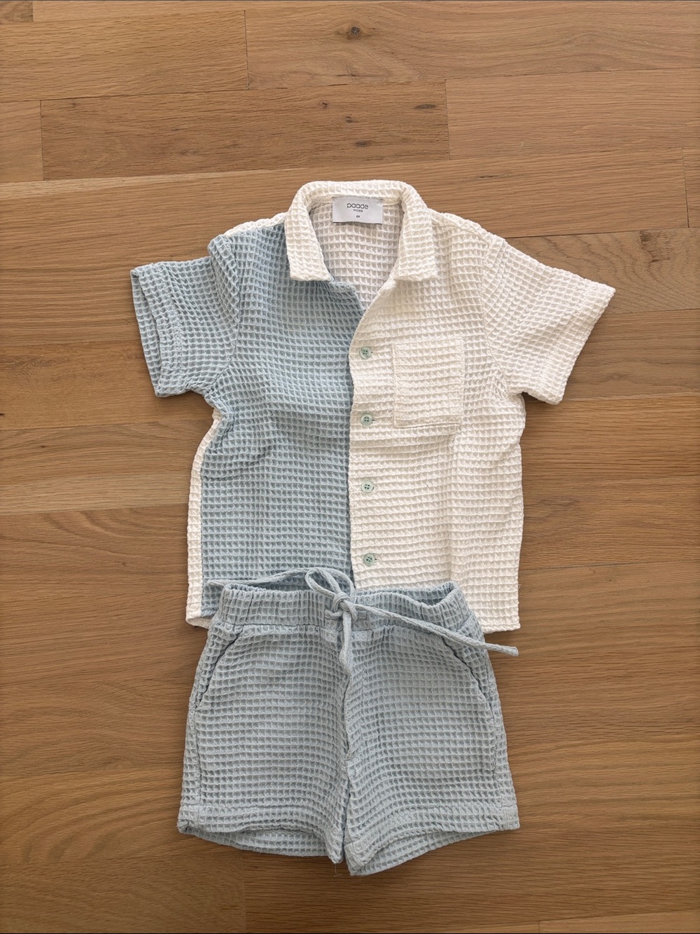 Paade Mode Boys Two-Tone Waffle-Knit Button Down Shirt - Blue & White